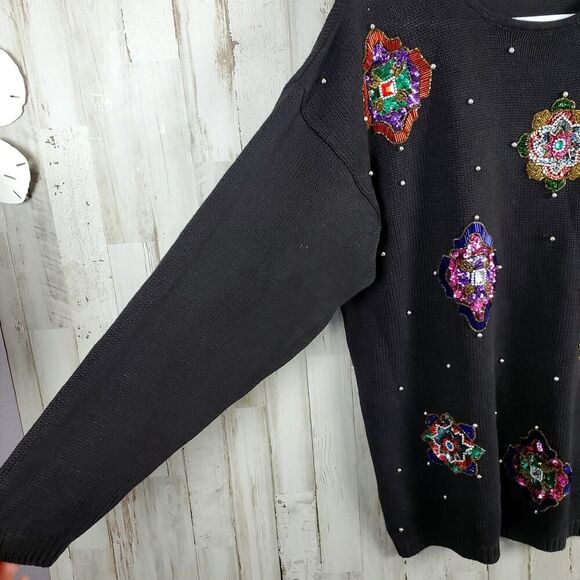 Vintage Victoria Jones Bead Embellished Sweater Black Size Large - Picture 12 of 12